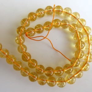 Citrine Large Hole Gemstone beads, 8mm Citrine Smooth Round Beads, Drill Size 1mm, 15 Inch Strand, GDS578 image 1