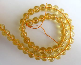 Citrine Large Hole Gemstone beads, 8mm Citrine Smooth Round Beads, Drill Size 1mm, 15 Inch Strand, GDS578