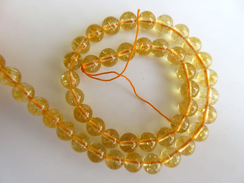 Citrine Large Hole Gemstone beads, 8mm Citrine Smooth Round Beads, Drill Size 1mm, 15 Inch Strand, GDS578 image 1