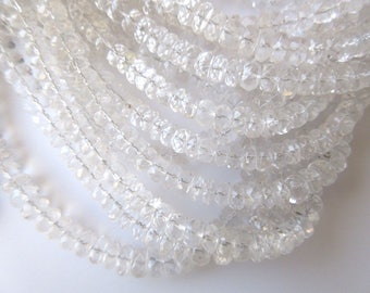 6mm/7mm/8mm AAA Quartz Crystal Faceted Rondelle Beads, Natural Clear Quartz Crystal Beads, 10 Inch Strand, GDS620