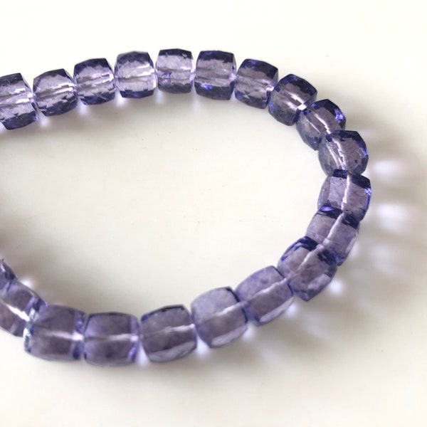 6mm to 7mm Amethyst Color Coated Crystal Quartz Faceted Box Beads, Faceted Amethyst Crystal Box Beads, Sold As 4 Inch/8 Inch Strand, GDS1872