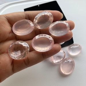 Set Of 5 Pieces 22mm to 25mm Natural Rose Quartz Pink Oval Shaped Faceted Loose Gemstone For Making Jewelry, Pink Quartz Stones, GDS2274/26