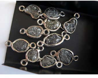7mm Raw Black Diamond Connectors, 925 Silver Rough Raw Diamond Double Loop Connectors, Uncut Diamond Connectors For Jewelry, DDS536
