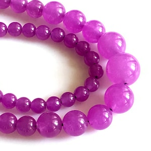 6mm To 13mm Hot Pink Jade Round Beads, Pink Jade Smooth Round Beads 18 Inch Strand Jade Necklace, GDS1781