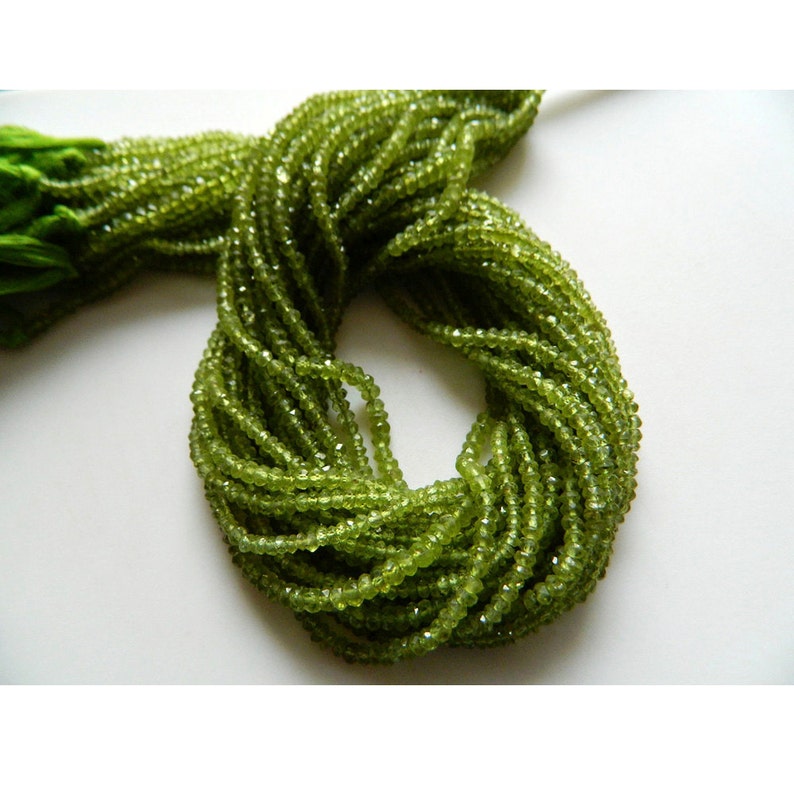 Peridot Rondelles Micro Faceted Beads, Original Peridot Gemstone Rondelle Beads, 3mm Beads, 13.5 Inch Strand, Sold As 5 Strand/50 Strands image 3