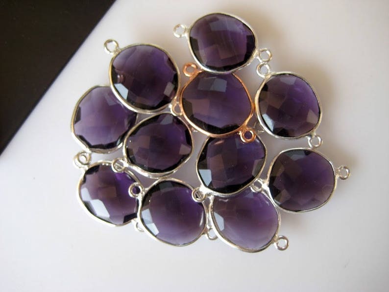 10Pcs Amethyst Color Hydro Quartz Jewelry Bezel Connectors CCC4 Silver Gold Rose Gold Gemstone Connectors