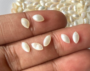 20 Pieces 6x3mm Natural Fresh Water White Pearl Marquise Shaped Gemstones Flat Back Cabochons, White Pearl Gemstone For Jewelry, GDS1227/6