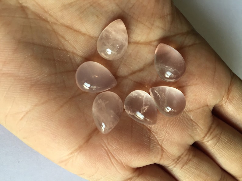 Loose Gemstone Cabochons SKU-Rq7 Rose Quartz Pear Flat Back Cabochon 25 Pieces Rose Quartz Cabochon 13x10mm Each