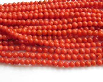 Natural Italian Coral Round Beads, Original Italian Coral Round Beads, 3mm/4mm Round Coral Beads, 15 Inch Strand, GDS1338