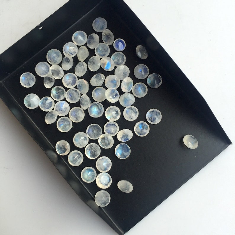 50 Pieces Wholesale 5mm Each Rainbow Moonstone Flashy Blue/White Faceted Round Shaped Loose Gemstone SKU-MS22 image 2