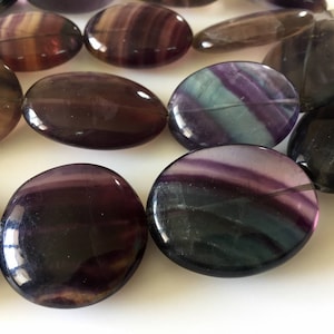 Huge Rare 24mm To 36mm Purple Fluorite Oval Tumble Beads, Natural Smooth Purple Fluorite Beads, 23 Inch Strand, GDS800