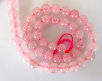Perles de pierres précieuses de grand trou de quartz rose, perles rondes lisses de quartz rose de 8 mm, taille de forage 1 mm, brin de 15 pouces, GDS548