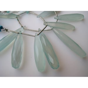 12 Pieces Aqua Chalcedony Long Drop Beads, Blue Chalcedony Briolette Beads Teardrop Beads, Faceted Gemstones, 35mm Each image 1