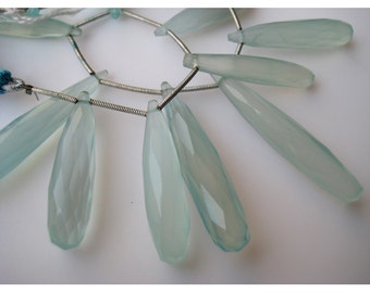 12 Pieces Aqua Chalcedony Long Drop Beads, Blue Chalcedony Briolette Beads Teardrop Beads, Faceted Gemstones, 35mm Each