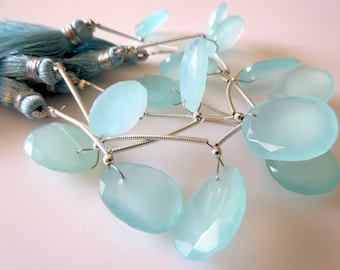 5 Pieces 15mm To 18mm Each Aqua Chalcedony Rose Cut Top Front Drilled Flat Back Faceted Loose Cabochons SKU-RR3/1