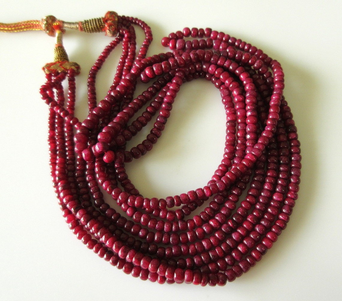 4 Strand Ruby Bead Necklace Natural Ruby Smooth Rondelle Etsy