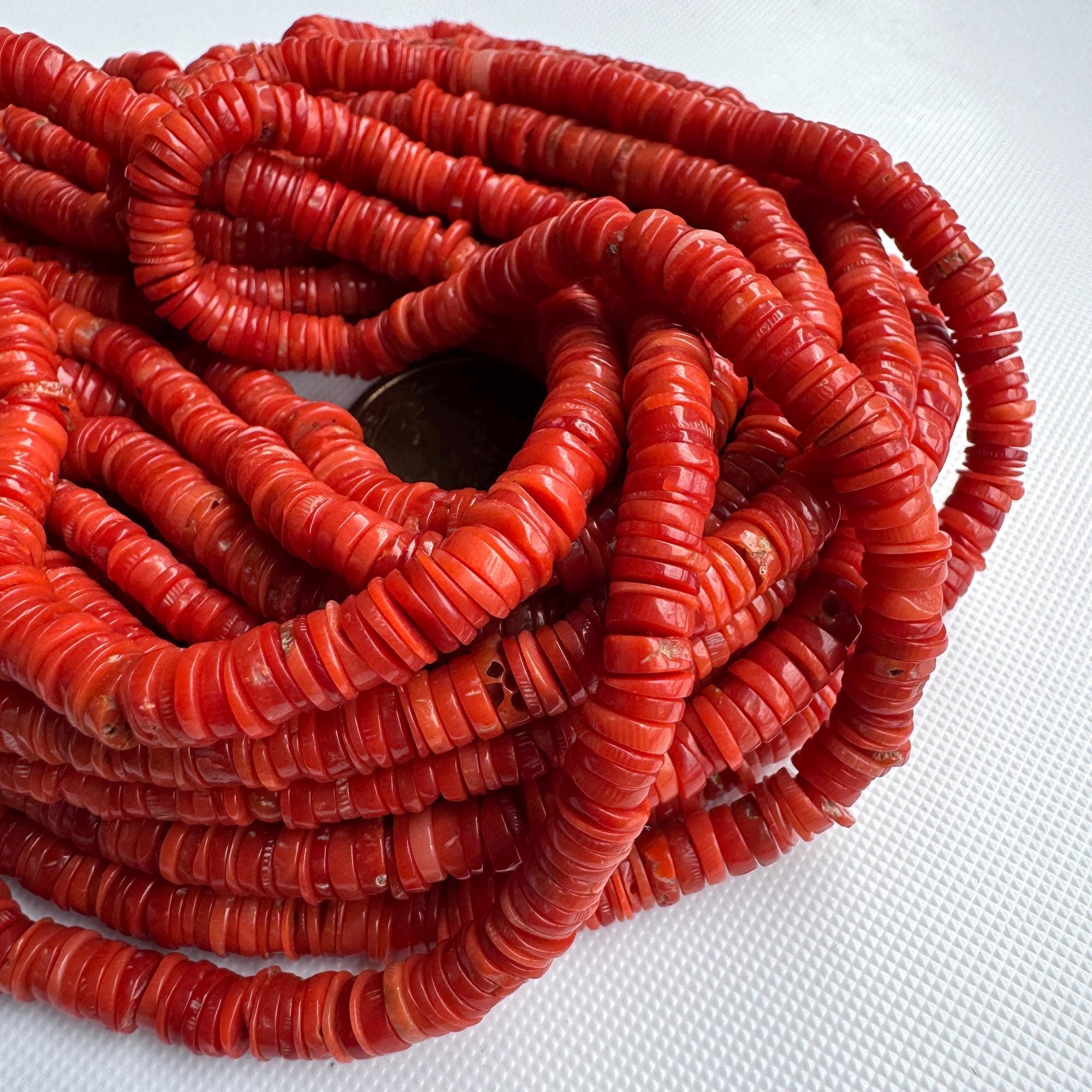 Natural Italian Coral Plain Smooth Tyre Rondelle Beads, 4mm/5mm/6mm/7-9mm Coral Rondelle Gemstone Beads, Sold As 9 Inch/18 Inch, GDS2283/16
