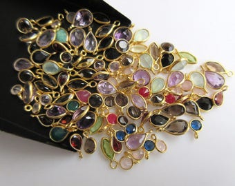 20 Pieces Multi Gemstone Cabochon Connectors, 925 Sterling Silver Vermeil Gold Connectors, Single Bail Bezel Connectors, GDS891