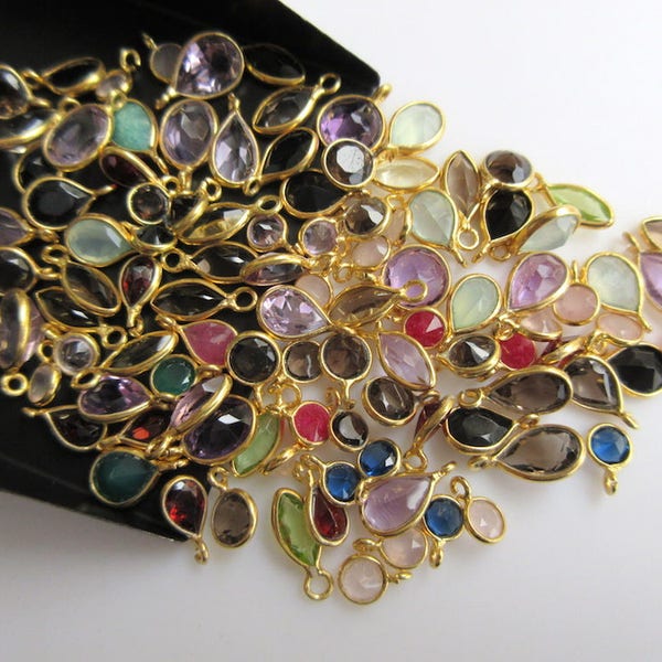 20 Pieces Multi Gemstone Cabochon Connectors, 925 Sterling Silver Vermeil Gold Connectors, Single Bail Bezel Connectors, GDS891