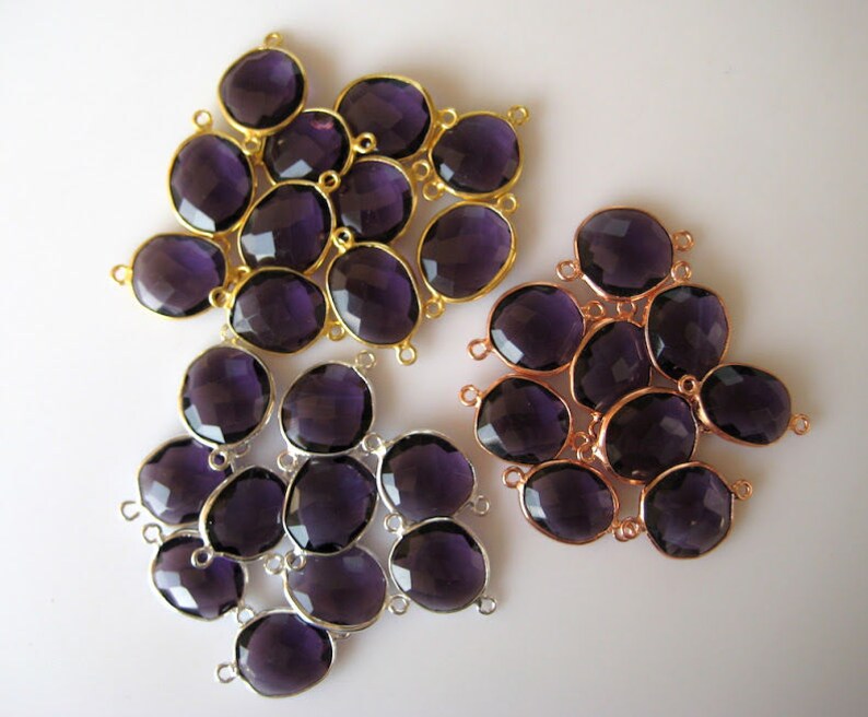10Pcs Amethyst Color Hydro Quartz Jewelry Bezel Connectors CCC4 Silver Gold Rose Gold Gemstone Connectors
