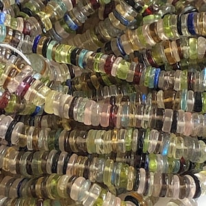 Natural Multi Gemstone Smooth Coin Tyre Beads Multi Gemstone Round Heishi Beads, 5.5mm Multi Gemstone Beads, 16"/8 Inch Strand, GDS1735