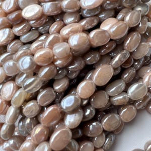 Coated Moonstone Smooth Tumble Oval Beads, 9mm to12mm Moonstone Gemstone Beads, Sold As 16 Inch Strand, GDS2283