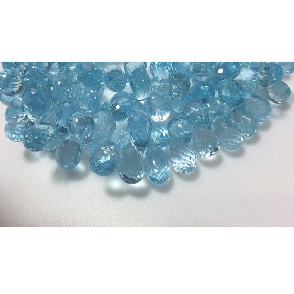 Natural Blue Topaz Tear Drop Beads, Faceted Gemstones Beads, 4x6mmEach, 18 Pieces