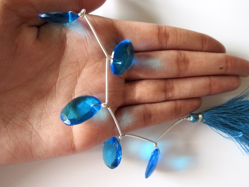 5 Pieces 15mm to 18mm Hydro Quartz Swiss Blue Topaz Color Front Drilled Faceted Flat Back Rose Cut Loose Cabochons RR131