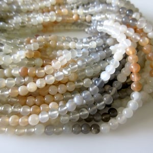 Natural Peach Moonstone, White Moonstone, Grey Moonstone, Multi Moonstone 5mm Smooth Round Beads,  13.5 Inch Strand, GDS65