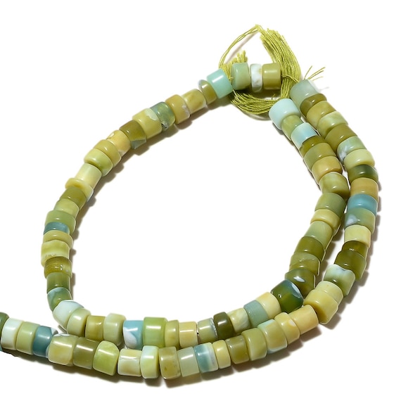Green Opal, Green Opal Tyre Beads, Opal Heishi Beads, 6.5mm Beads, 13 Inch Strand, SKU-A110