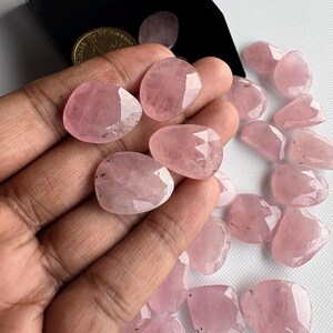 6 Pieces 14mm To 17mm Each Rose Quartz Pink Color Rose Cut Flat Loose Cabochons, Natural Rose Quartz Rose Cut Gemstones loose, RS24 image 4
