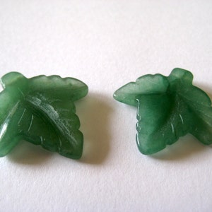 2 Pieces Hand Carved Leaves, Leaf Cabochon, Carved Flower, Stone Carving, Gemstone Carving, Green Aventurine Quartz Earrings, 26x26mm