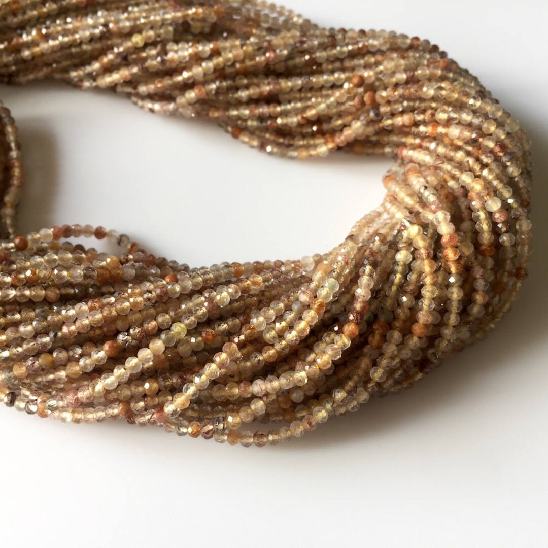 2mm Faceted Copper Rutilated Quartz Round Rondelles Beads, Excellent ...