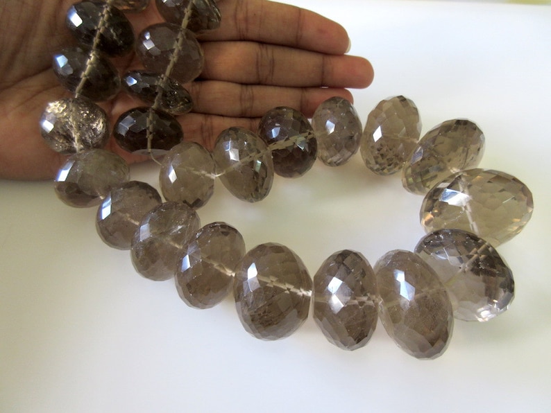 GDS165 One Of A Kind Beads 18 Inch Strand Huge Rare 33mm To 20mm Natural Smoky Quartz Micro Faceted Rondelles Beads