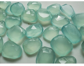 10 Pieces 15mm To 18mm Each Aqua Chalcedony Rose Cut Blue Color Flat Loose Cabochons RS3