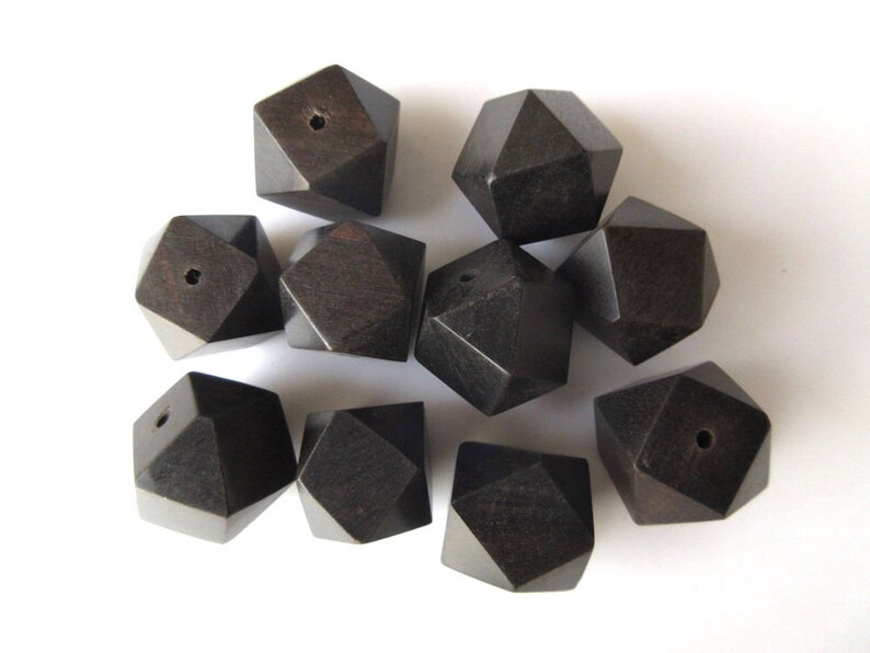 10 Pieces Tetradecagon Octagon Shaped Hand Carved Natural Ebony Wood Beads GDS10459 Smooth Wooden Bead Pendant Wooden Supplies Jewelry