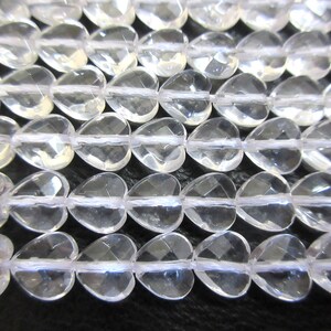 Crystal Quartz Faceted Heart Beads, Natural Rock Quartz Crystal Straight Drilled Heart Beads, 8mm Clear Quartz Beads, 14", GDS1391/2