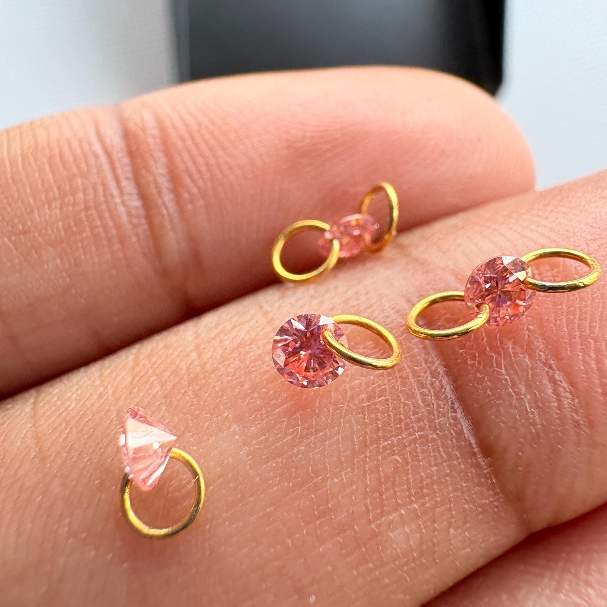 14k Gold Lab Grown Pink Diamond Connector: VS 3mm-5.5mm Drilled