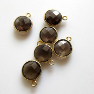 10 pcs 10mm Natural Smoky Quartz Round 925 Silver Bezel Connector Charm, Single/Double Loop Smoky Quartz Gemstone Connector Charm GDS1668