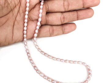 Peach Color Centre Drilled Fresh Water Potato Pearl Beads, 4x6mm High Lustre Fancy Shaped Loose Pearls, 16 Inch Strand, GDE192