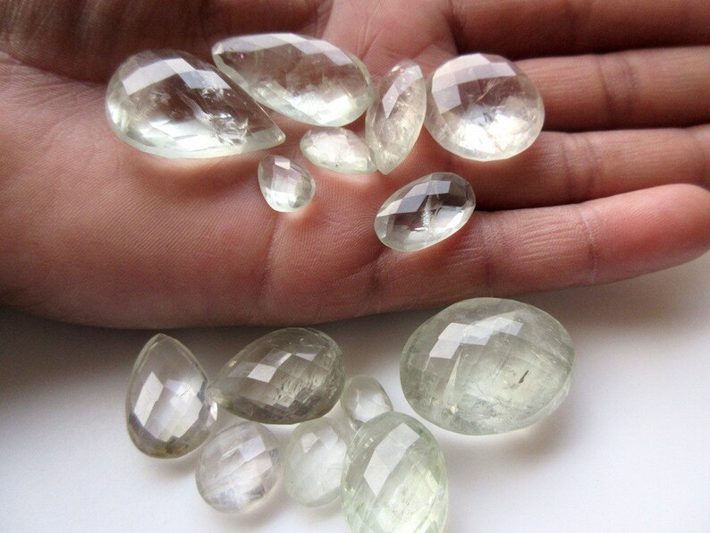 11mm To 29mm BB31 16 Pieces Mixed Lot Natural Green Amethyst Briolettes Both Side Faceted Loose Gemstones Cabochons