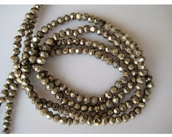 Natural Pyrite Micro Faceted Rondelle Beads, 3.5mm Beads, 13 Inch Strand, Wholesale Beads