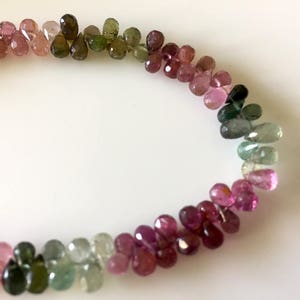 Tiny 3x5mm Pink Tourmaline Green Tourmaline Teardrop Beads, Natural Multi Tourmaline Teardrop Briolettes, Sold As 9&quot;/4.5&quot;, GDS788