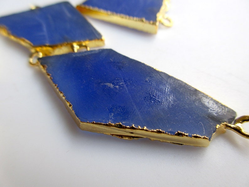 50mm To 30mm Approx Raw Gemstone Slice Connectors 5 Pieces Blue Chalcedony Connectors SKU-OS2 Electroplated Connector