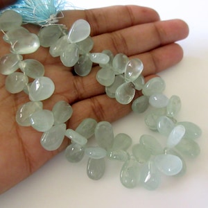 Natural Aquamarine Smooth Pear Briolette Beads, 7 Inches Of 12mm To 13mm Aquamarine Beads, GDS753