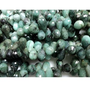 11mm Each Emerald Briolette Beads, Faceted Teardrop Gemstone Beads , Sold As 4 Inches And 8 Inches