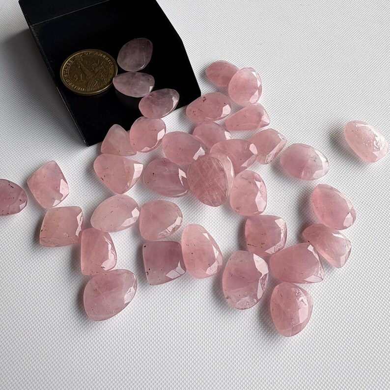 6 Pieces 14mm To 17mm Each Rose Quartz Pink Color Rose Cut Flat Loose Cabochons, Natural Rose Quartz Rose Cut Gemstones loose, RS24 image 7