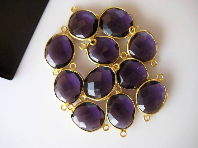 10Pcs Amethyst Color Hydro Quartz Jewelry Bezel Connectors CCC4 Silver Gold Rose Gold Gemstone Connectors