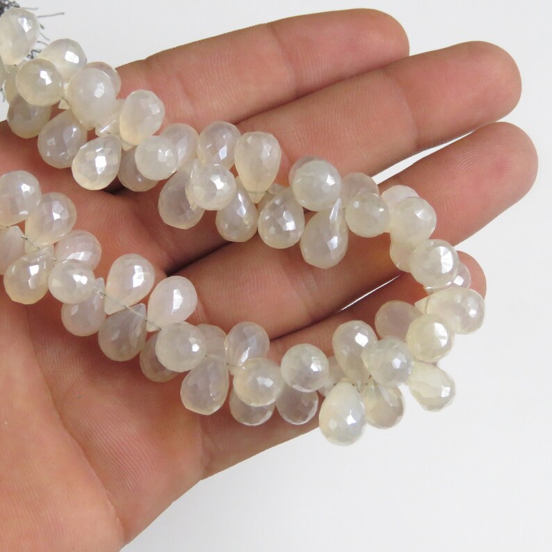 Natural White Chalcedony Briolette Bead Mystic Coated White - Etsy