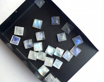 10 Pieces 8mm AAA Rainbow Moonstone Smooth Square Shaped Flashy Blue/White Color Loose Cabochons SKU-MS37